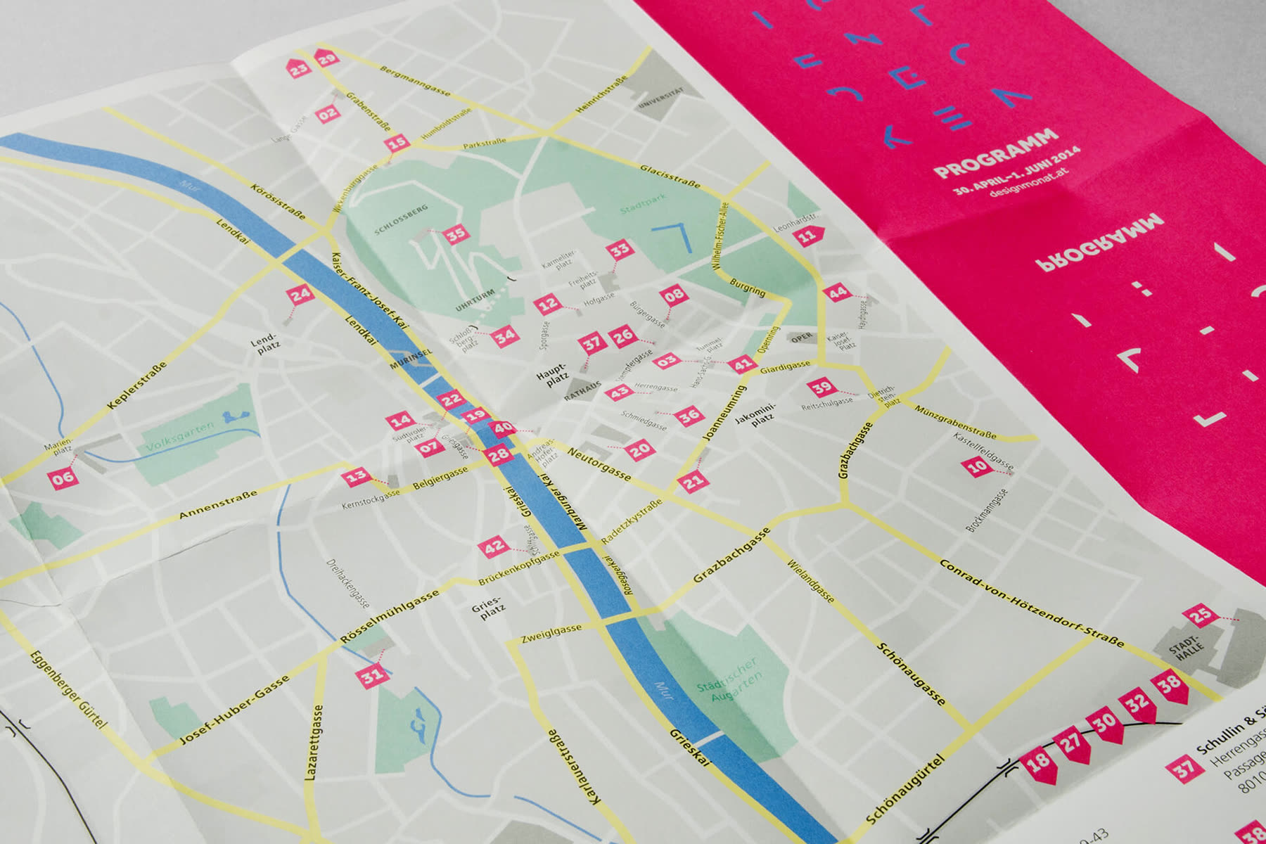 Map of Graz with pink markers