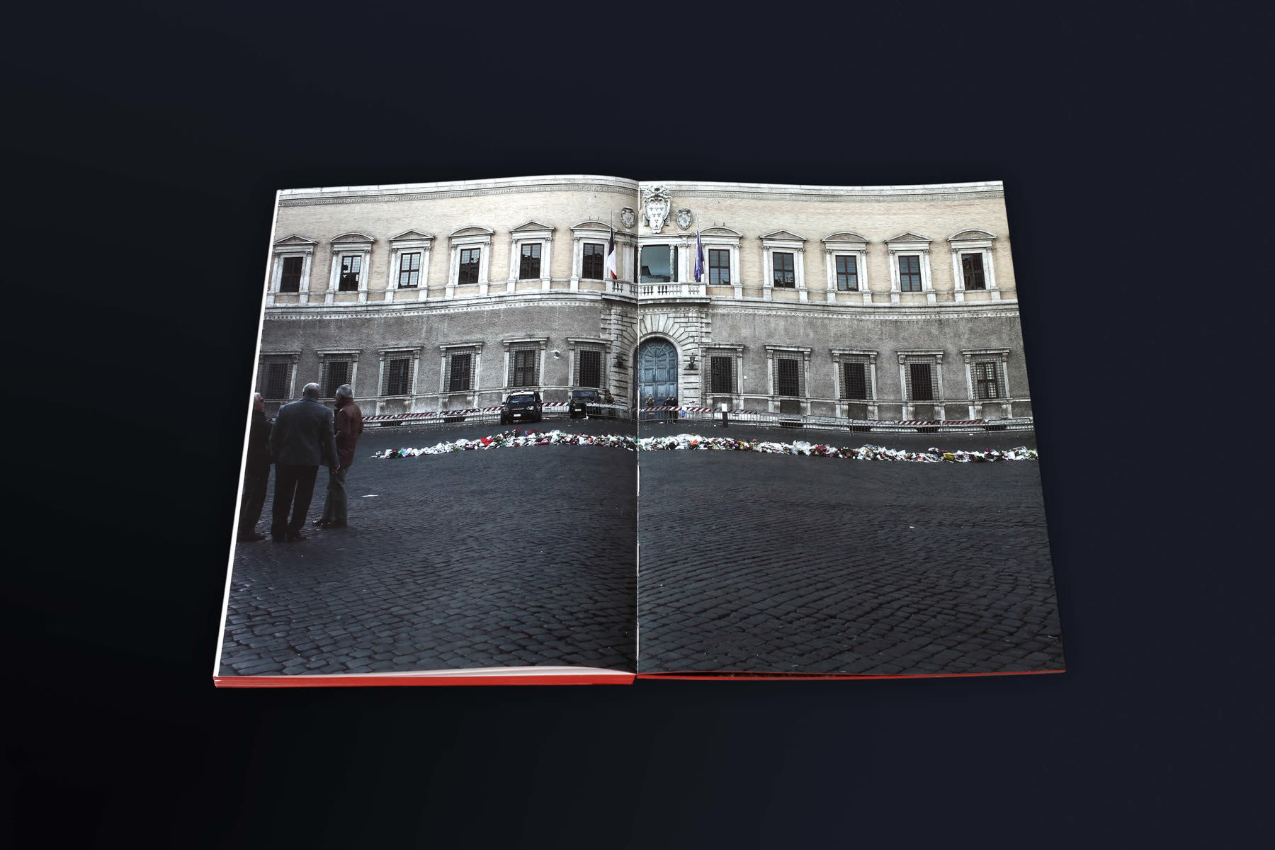 Full-bleed spread of a palazzo facade